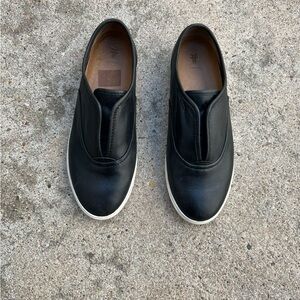Frye Black Leather Slip-On Sneakers with White Sole